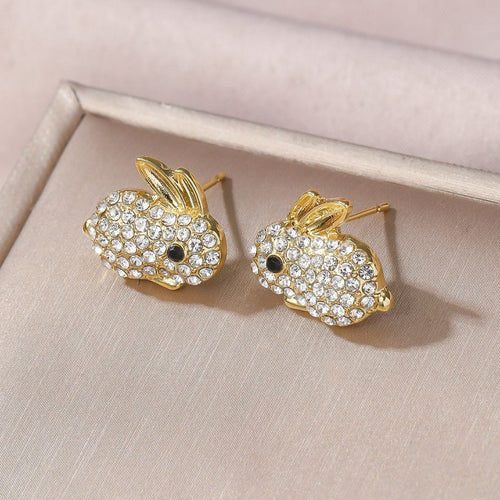 Full-Crystal Zircon Rabbit Earrings Stylish Petite And Versatile